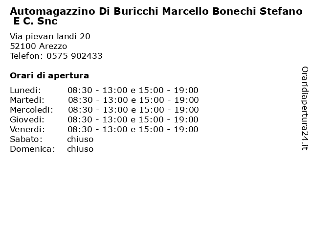 Orari di apertura Automagazzino Di Buricchi Marcello Bonechi